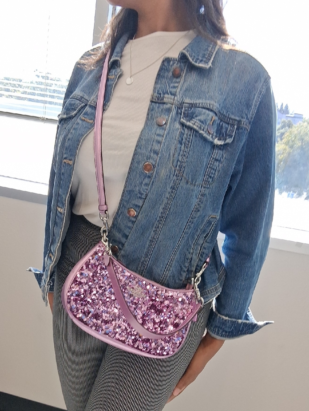pink and purple sequined Coach Teri shoulder bag with silver hardware 2023
